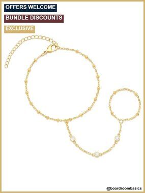 14K Gold Hand Chain Bracelet Bead Chain Adjustable Women